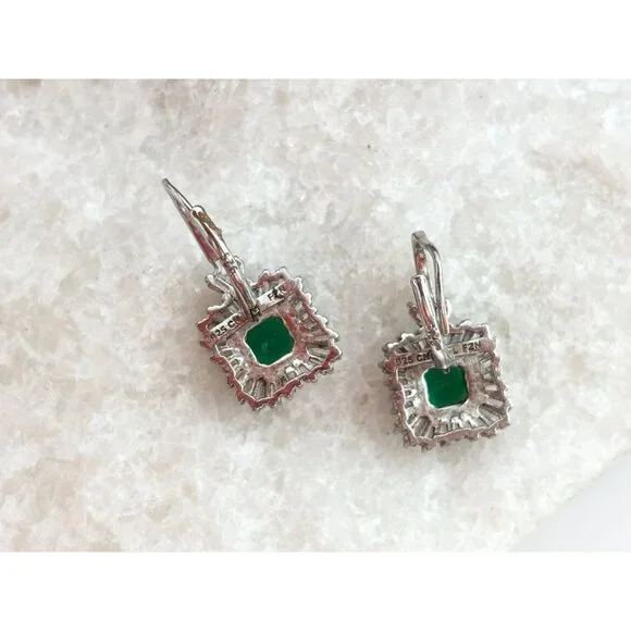 Art Deco Style Vintage Green CZ Sterling Silver Vintage Earrings - Picture 7 of 10